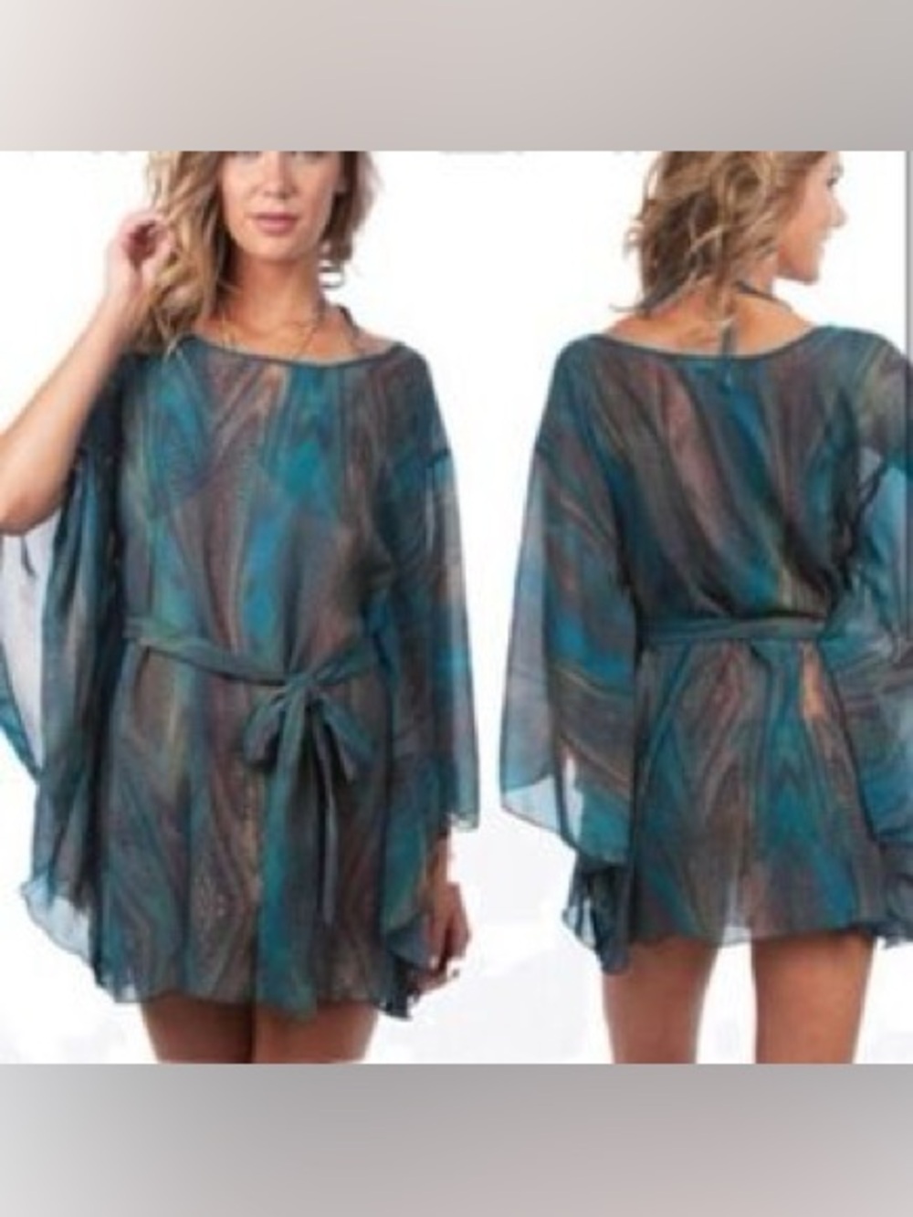 Bellissima Swimwear Women’s S/M Sheer Chiffon Swim Cover Up Kaftan Tunic Top